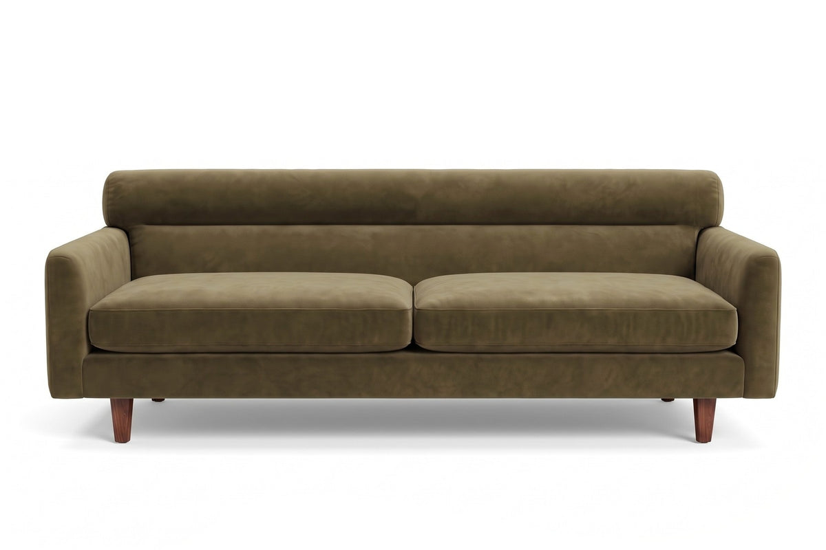 Antibes 85" Velvet Sofa – Low Profile, Rolled Back, Walnut-Finish Legs