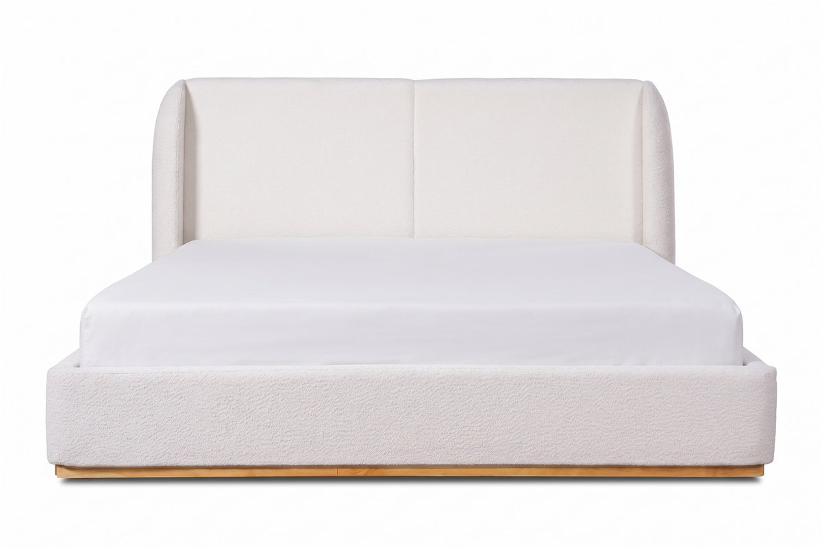Apolline Bouclé Wingback Platform Bed – White, Queen