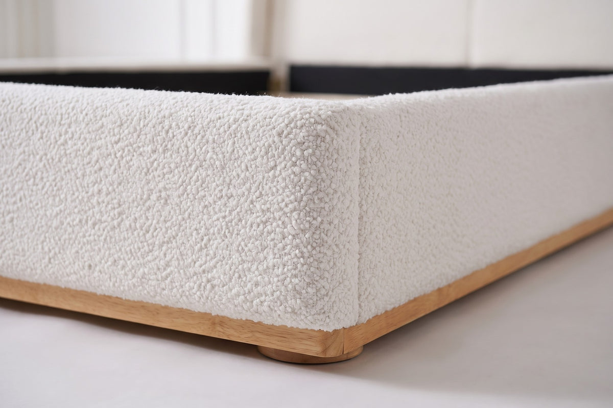 Apolline Bouclé Wingback Platform Bed – White, Queen