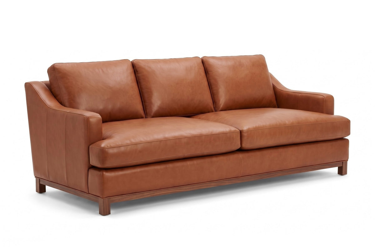 Arcachon Cognac Deep Leather Sofa on white