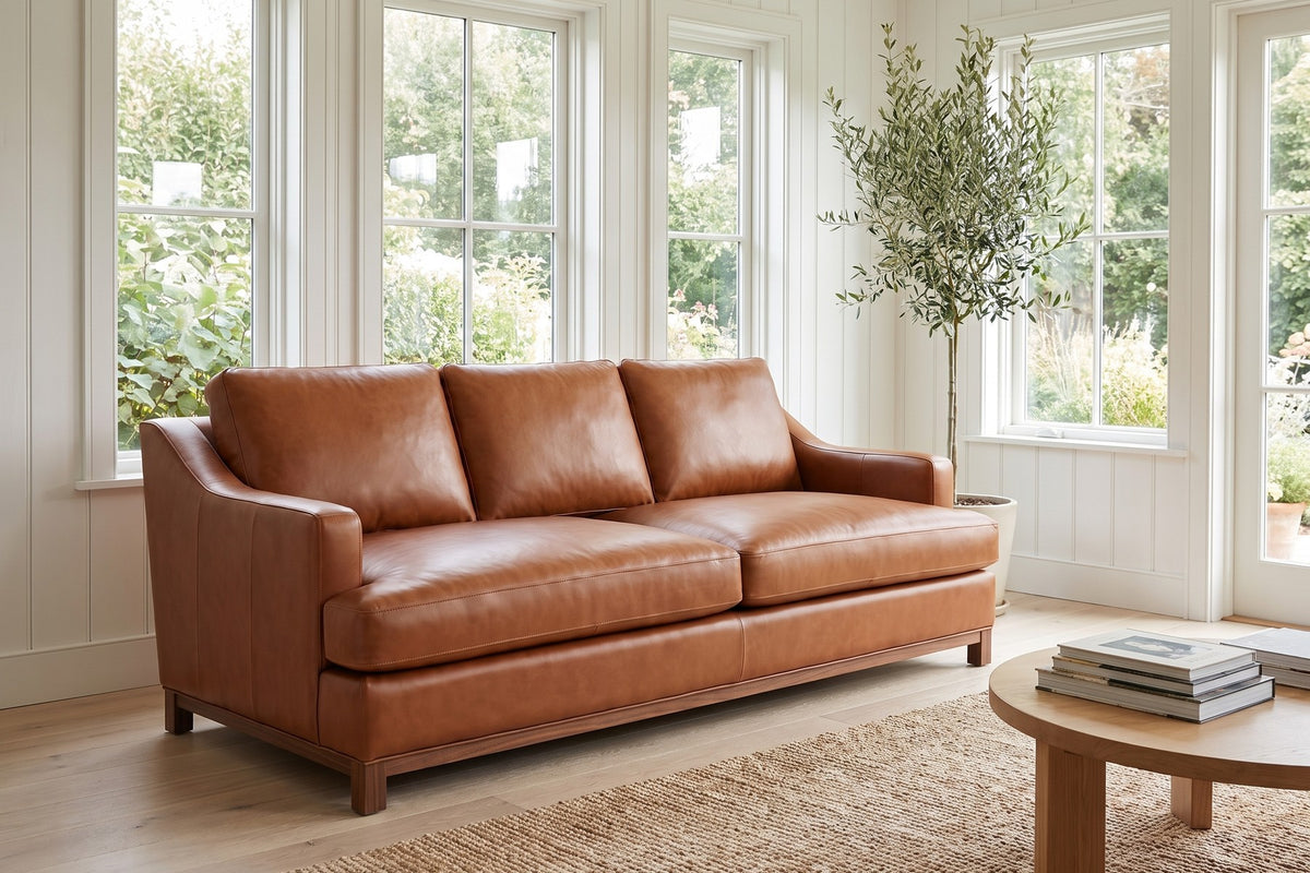 Arcachon Cognac Deep Leather Sofa in a room