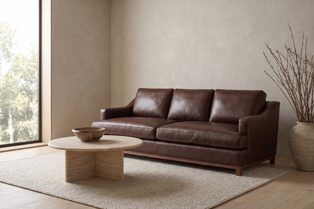 Arcachon Deep Leather Sofa in Chocolate, in a living space