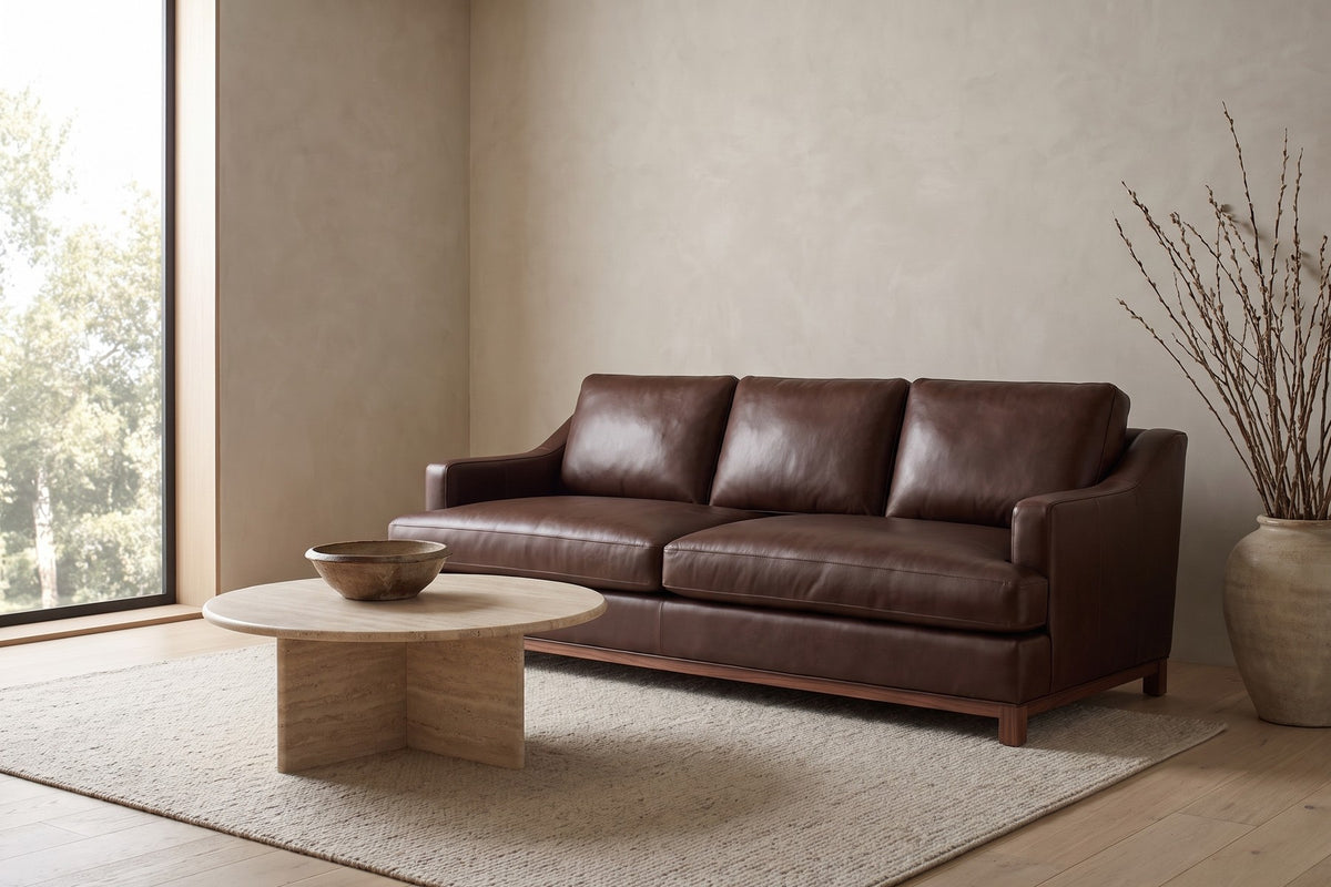 Arcachon Deep Leather Sofa in Chocolate, in a living space