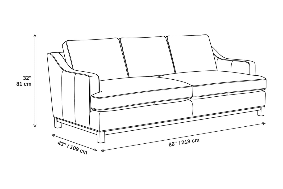 Arcachon Cognac Deep Leather Sofa dimensions