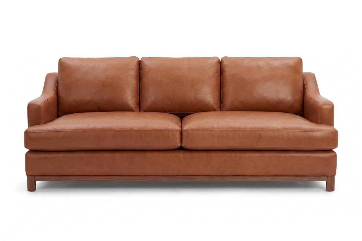 Arcachon Cognac Deep Leather Sofa, straight front view at seat height