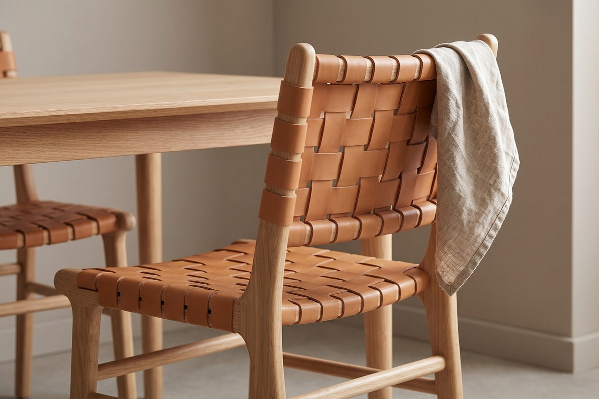 Arles Woven Leather Dining Chair detail