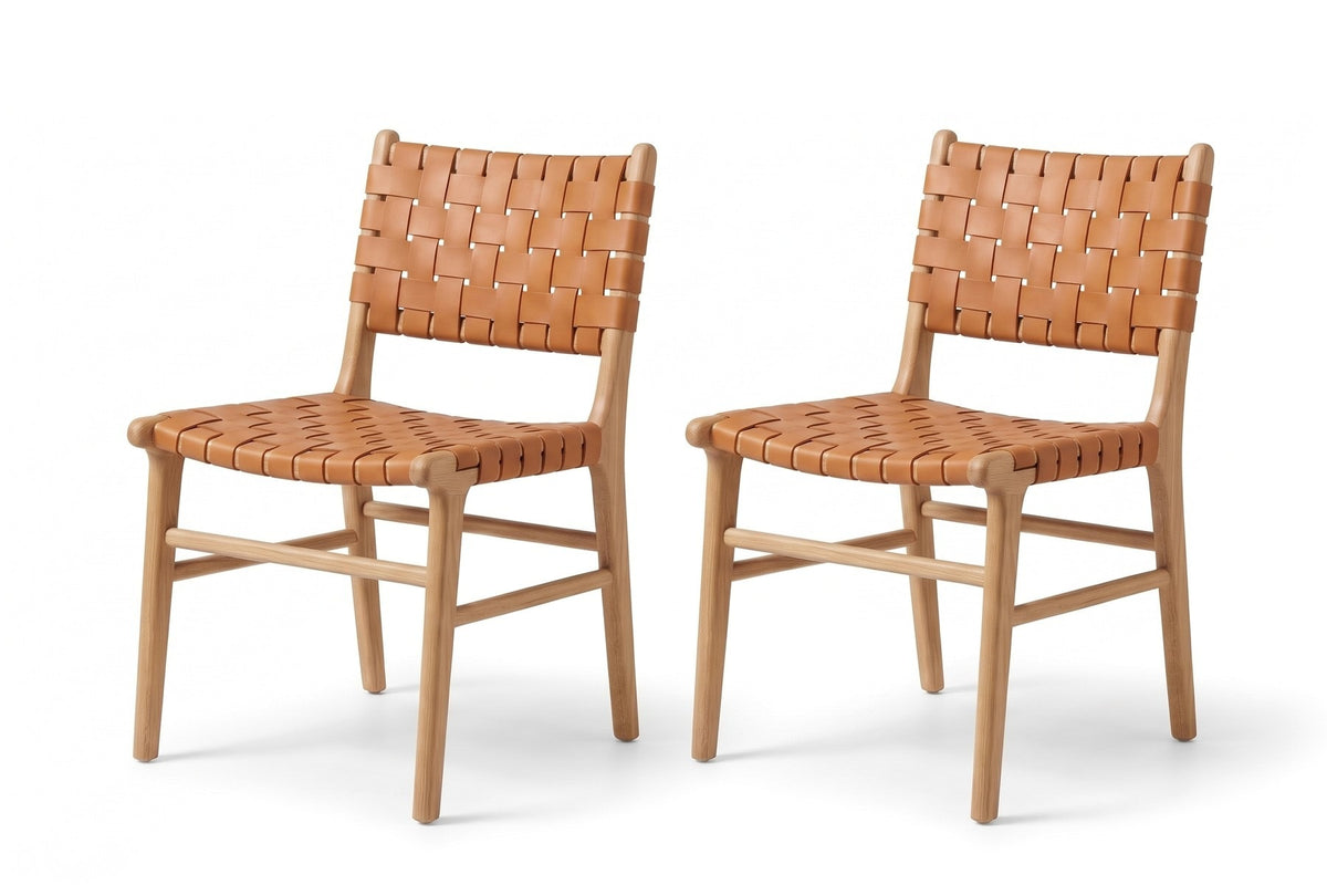Arles Woven Leather Dining Chair on white