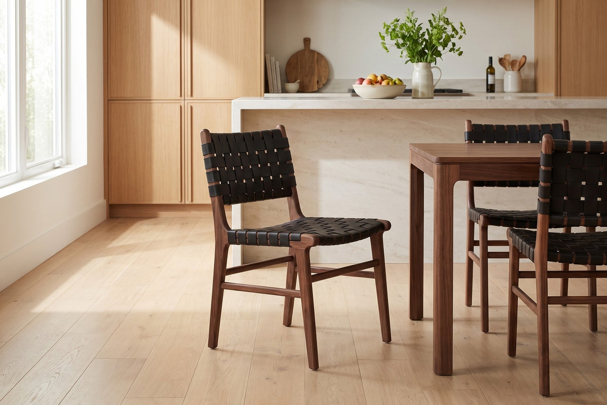 Arles Woven Leather Dining Chair – Solid Oak Frame, Set of 2
