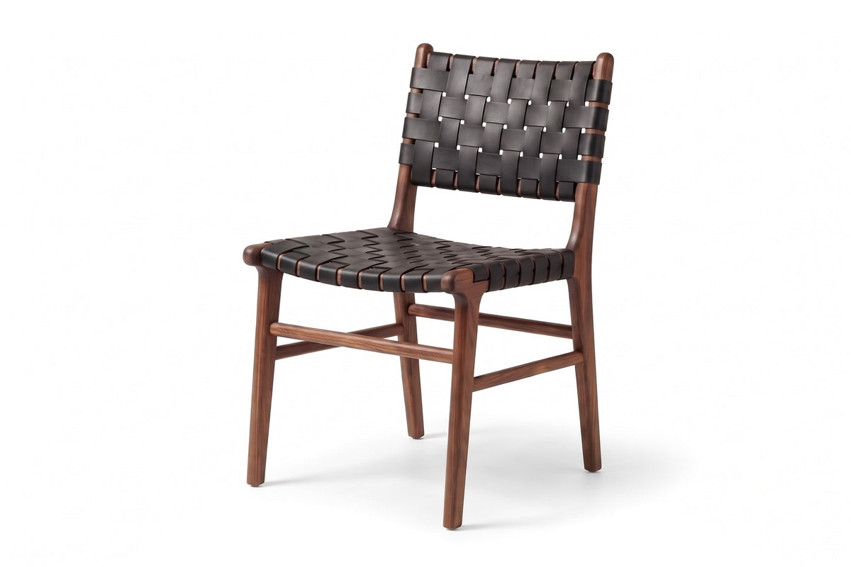Arles Woven Leather Dining Chair – Solid Oak Frame, Set of 2