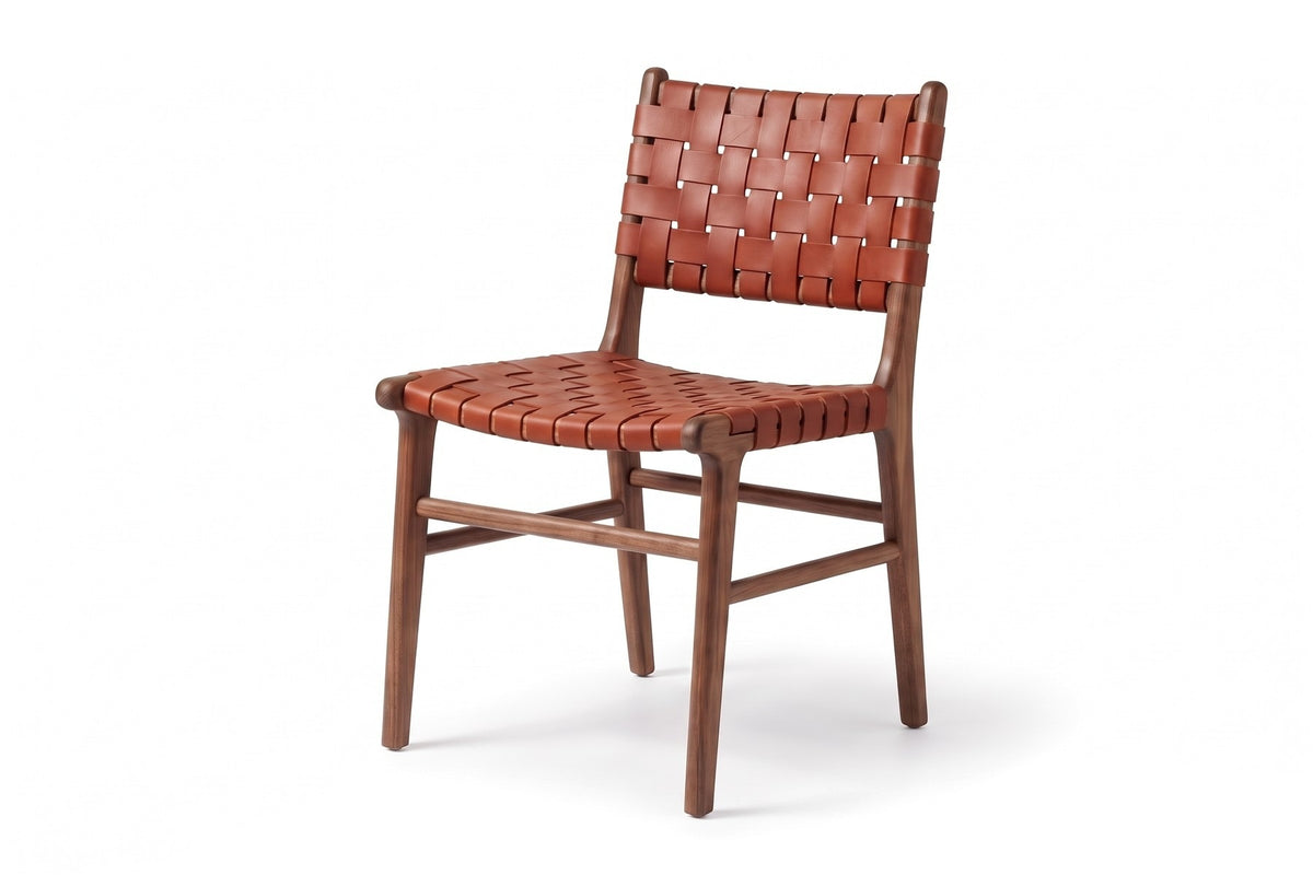 Arles Woven Leather Dining Chair – Solid Oak Frame, Set of 2