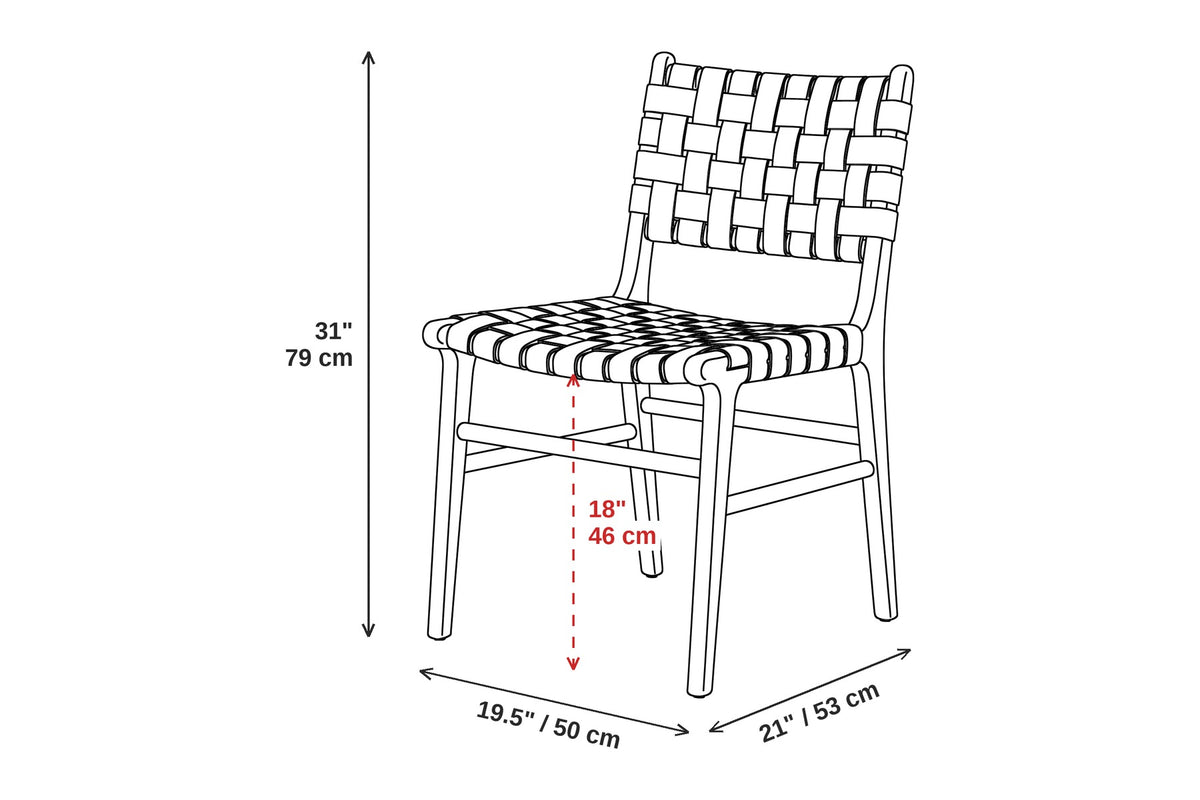 Arles Woven Leather Dining Chair dimensions