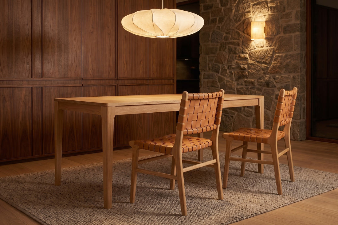 Arles Woven Leather Dining Chair in a room setting