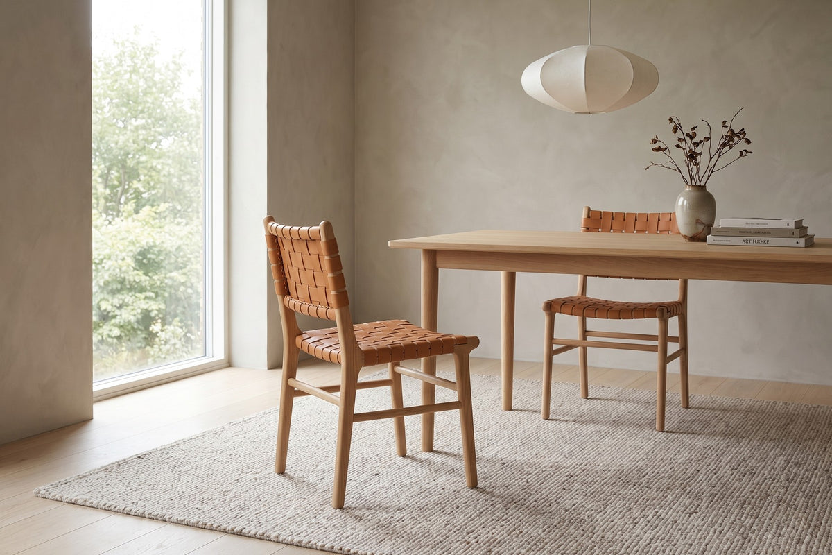 Arles Woven Leather Dining Chair in a living space