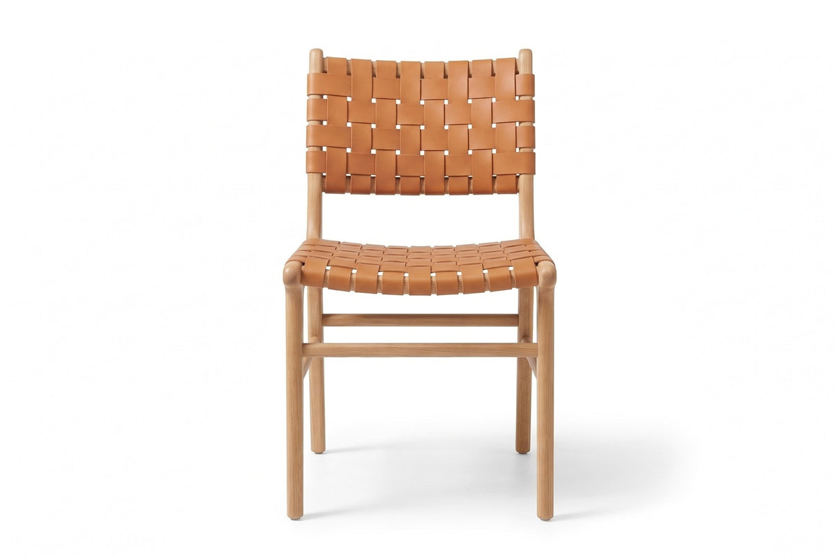 Arles Woven Leather Dining Chair – Solid Oak Frame, Set of 2