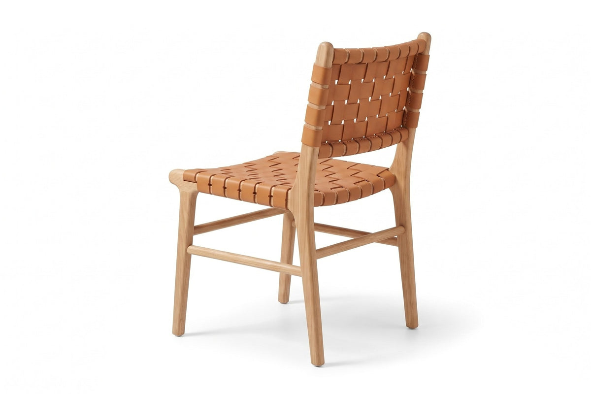 Arles Woven Leather Dining Chair – Solid Oak Frame, Set of 2