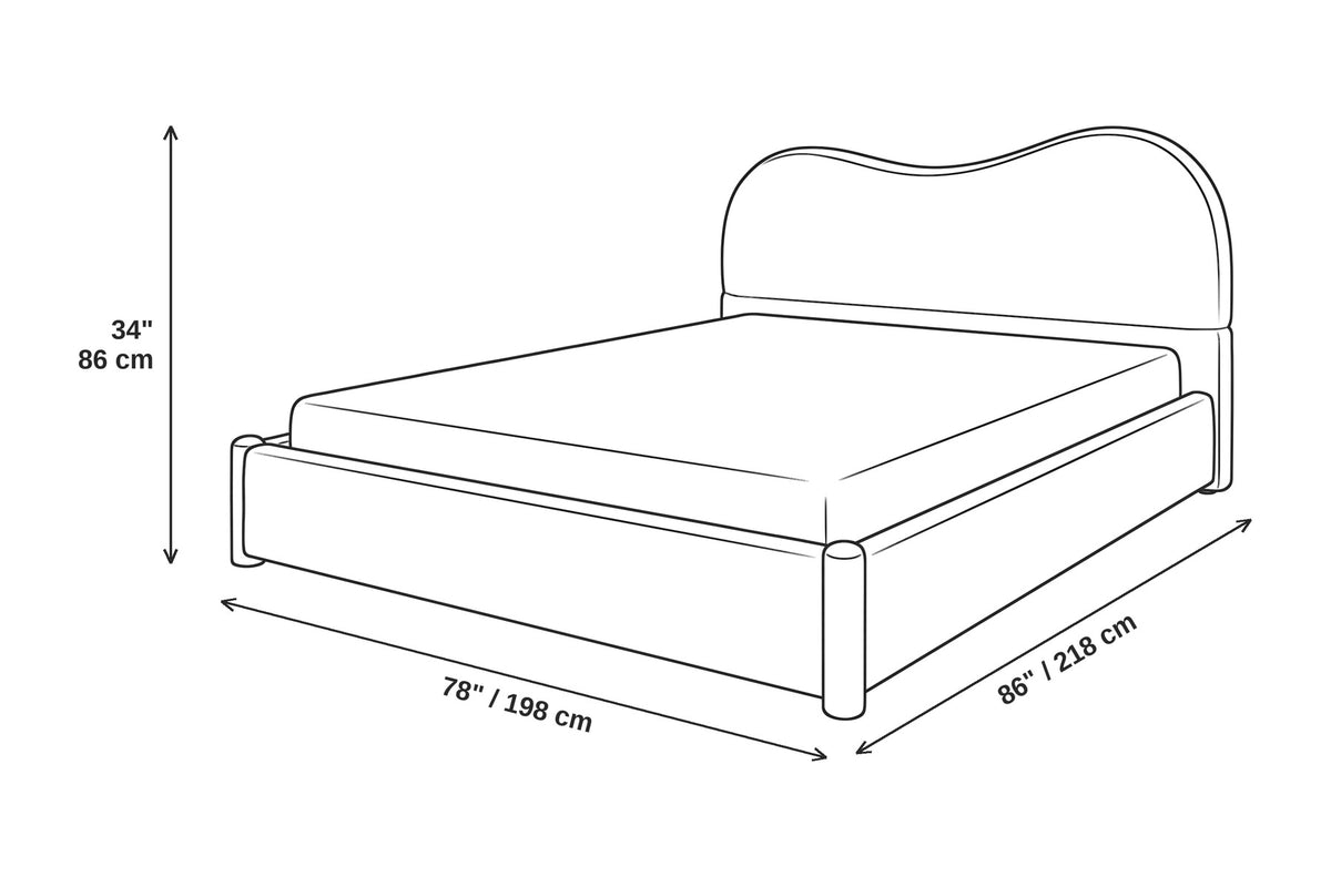 Aurore white Berber fleece king bed dimensions: 78 inches (198 cm) wide, 86 inches (218 cm) long and 34 inches (86 cm) high