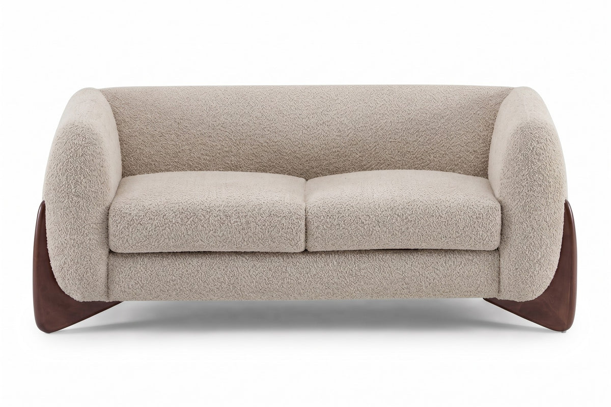 Auteuil 63" Bouclé Loveseat – Almond, Sculpted Walnut-Finish Feet