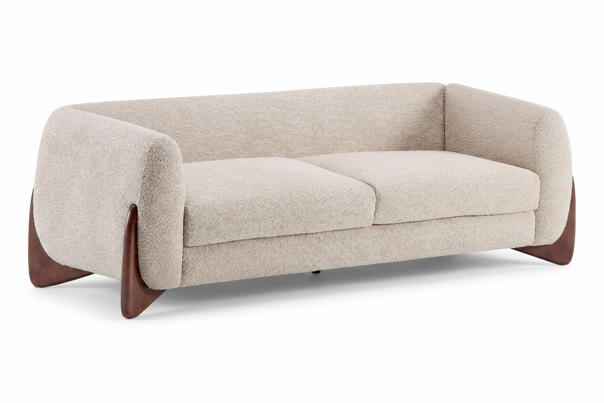 Auteuil 82.75" Bouclé Sofa – Almond, Sculpted Walnut-Finish Feet