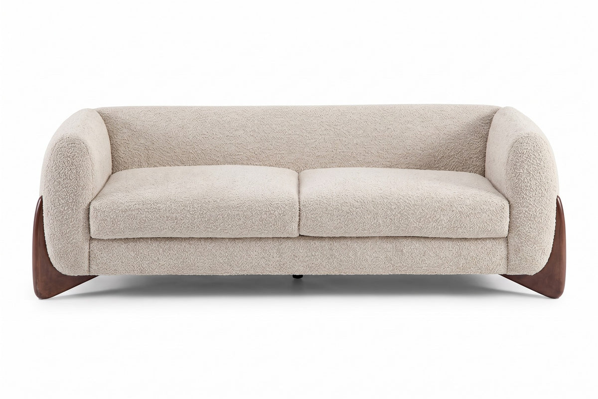 Auteuil 82.75" Bouclé Sofa – Almond, Sculpted Walnut-Finish Feet