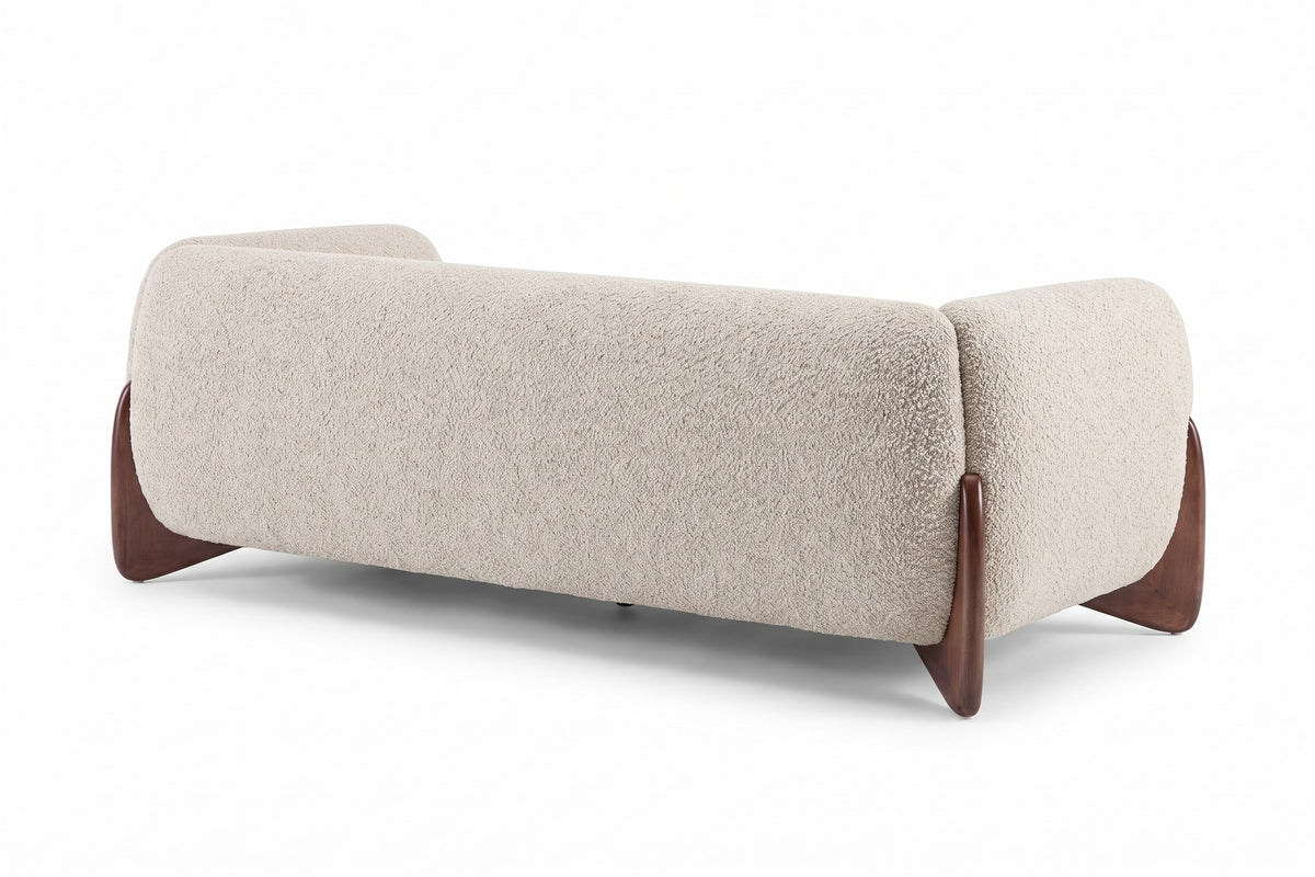 Auteuil 82.75" Bouclé Sofa – Almond, Sculpted Walnut-Finish Feet
