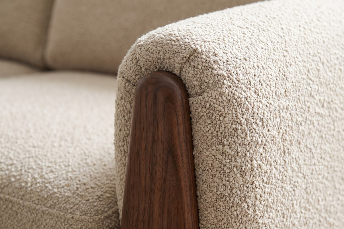 Auteuil 82.75" Bouclé Sofa – Almond, Sculpted Walnut-Finish Feet