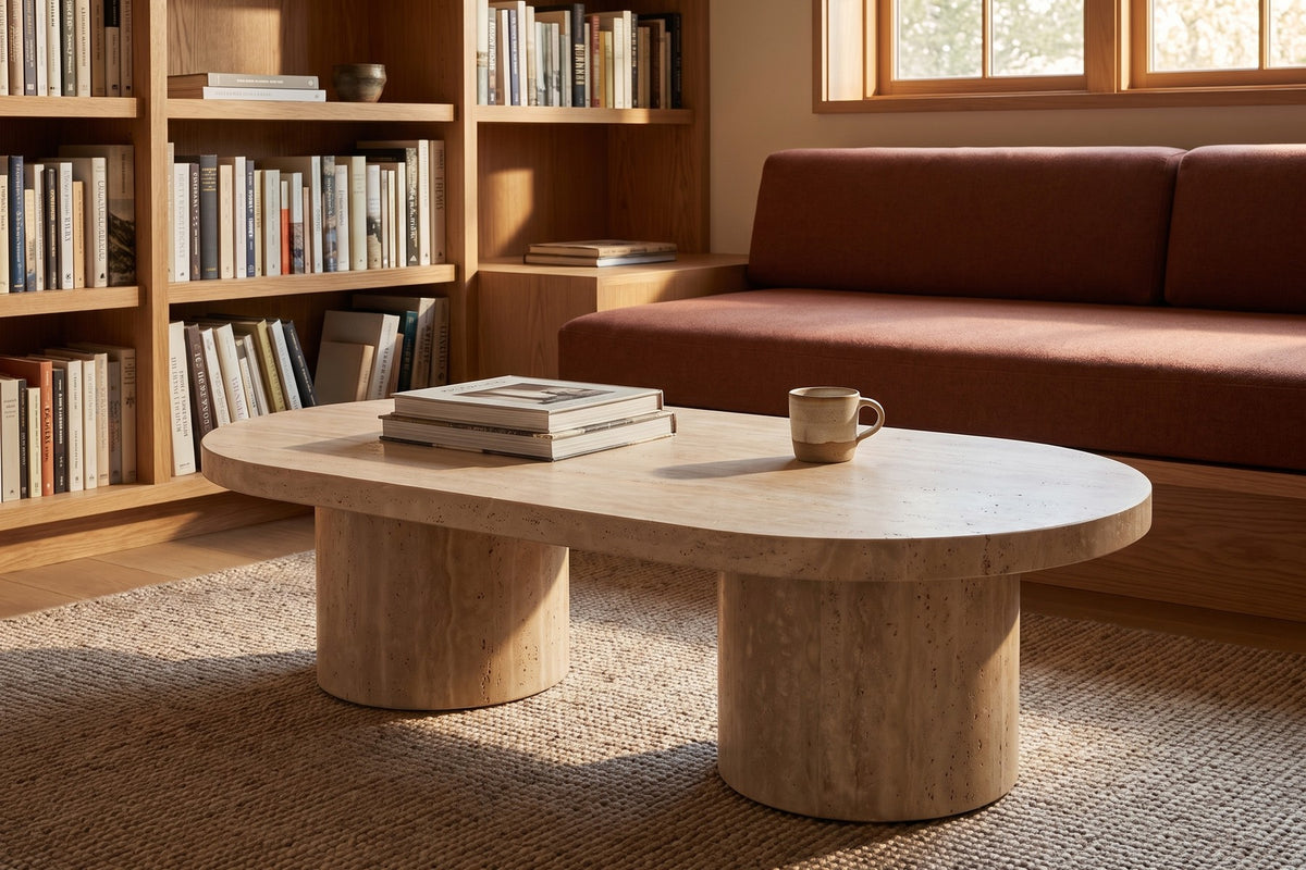 Bandol Travertine Coffee Table in a room