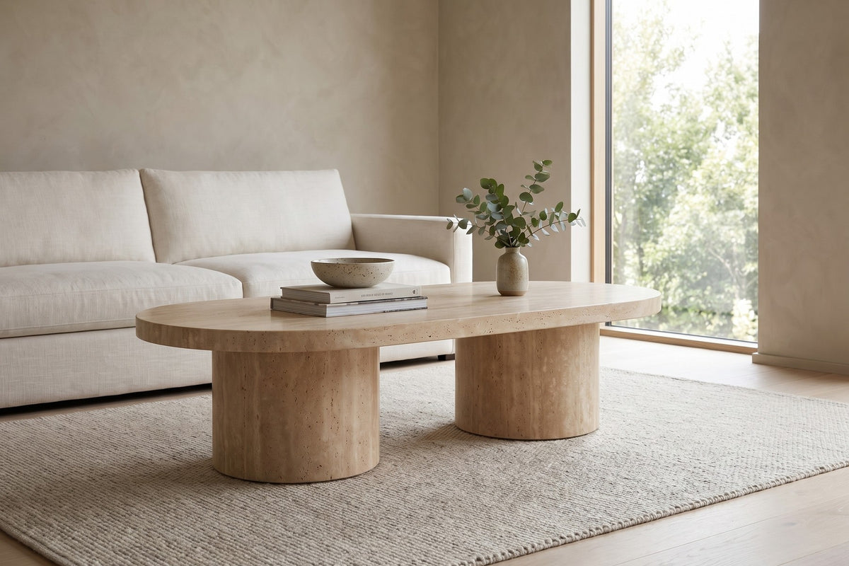 Bandol Travertine Coffee Table in a living space