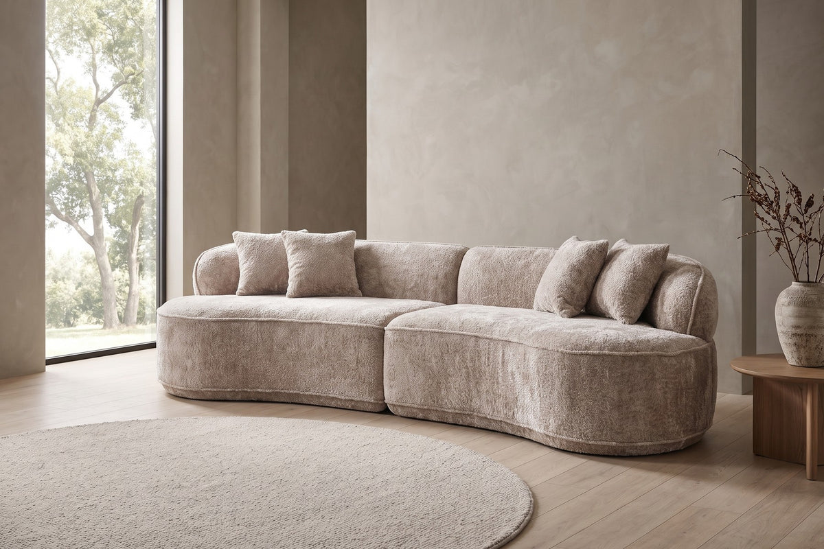 Bastille 114" Curved Bouclé Sectional – Camel, Two Pieces, No Assembly