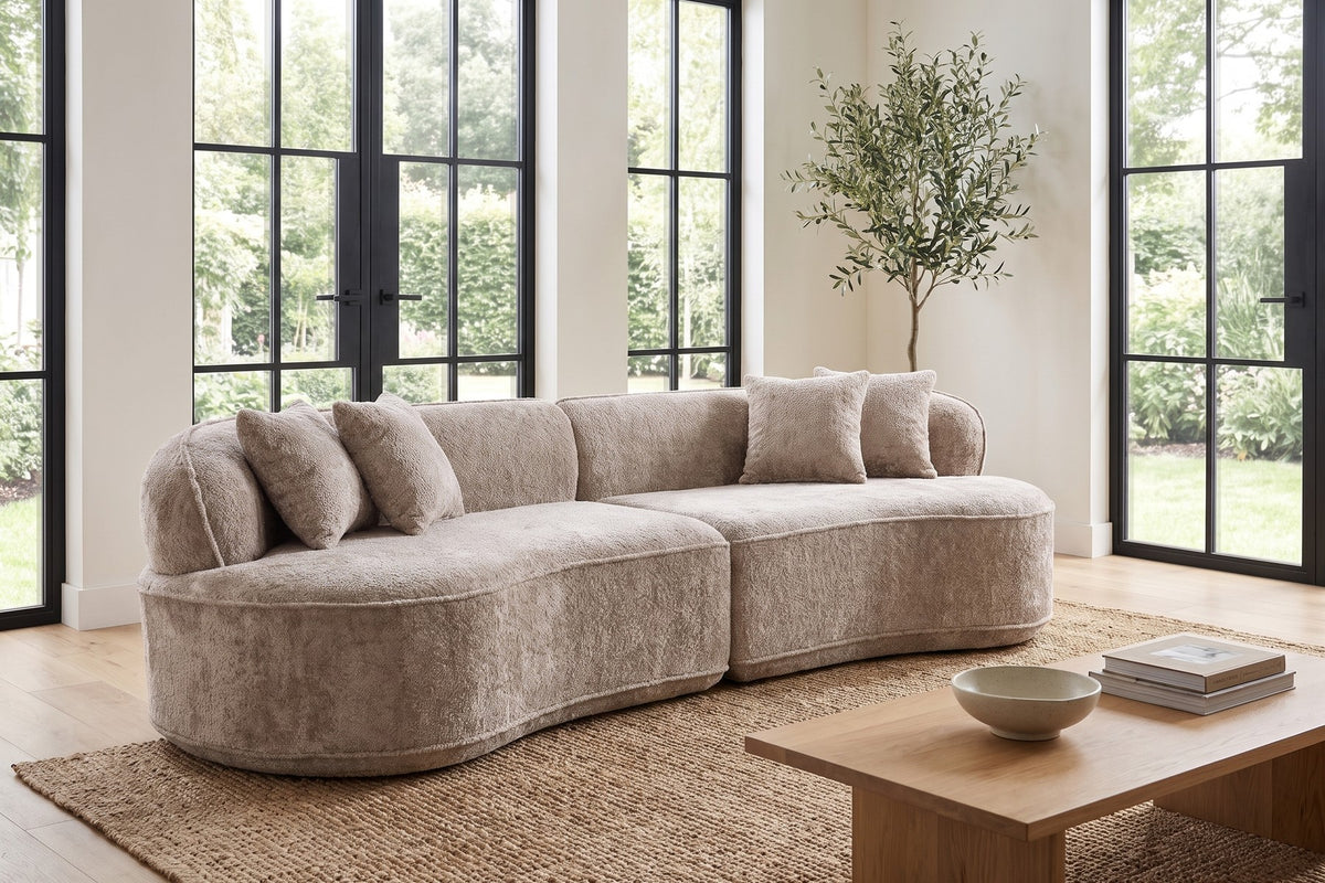 Bastille 114" Curved Bouclé Sectional – Camel, Two Pieces, No Assembly