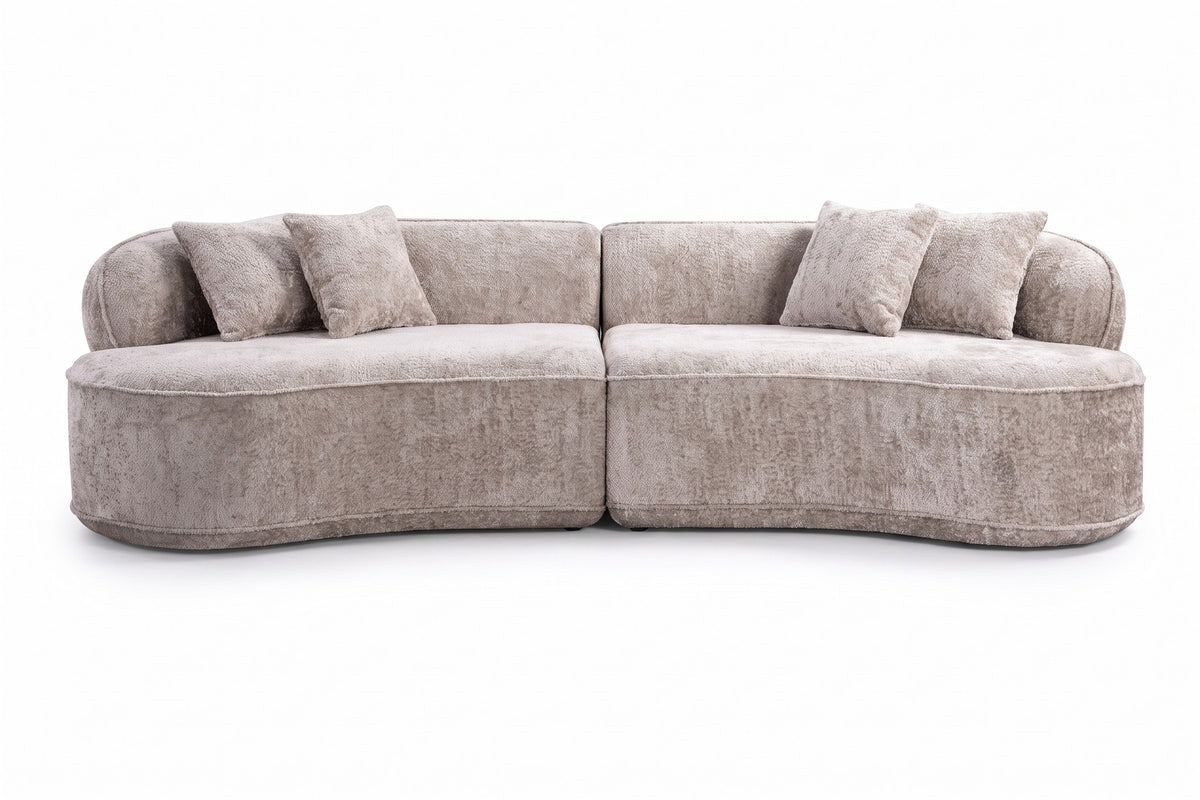 Bastille 114" Curved Bouclé Sectional – Camel, Two Pieces, No Assembly