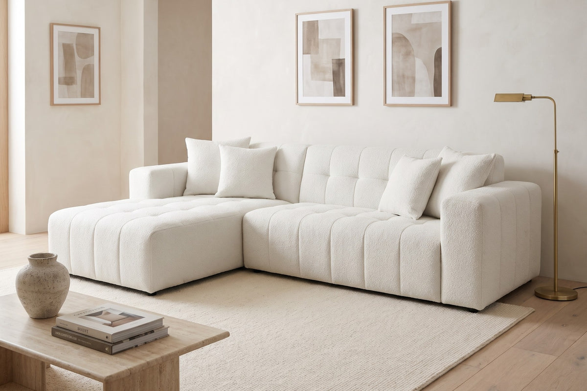 Batignolles 107.9" Bouclé Sectional – White, Left-Facing Chaise, No Assembly