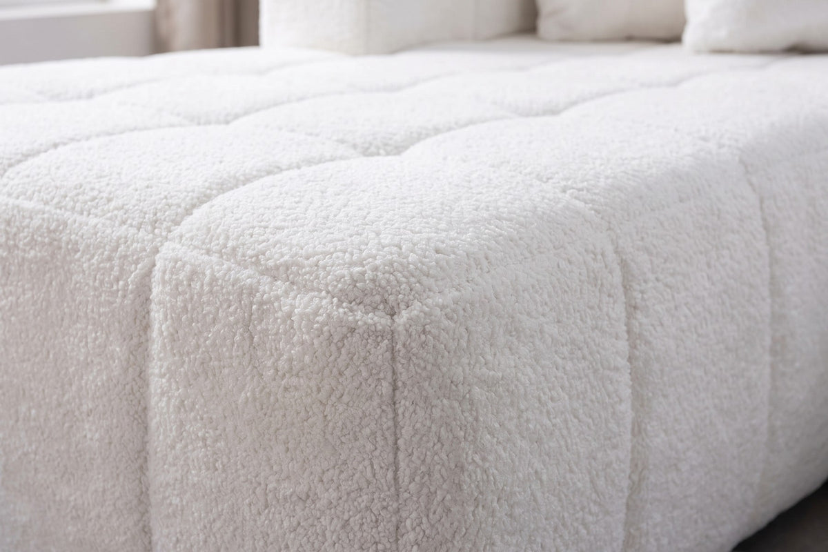 Grid-Tufted White Bouclé