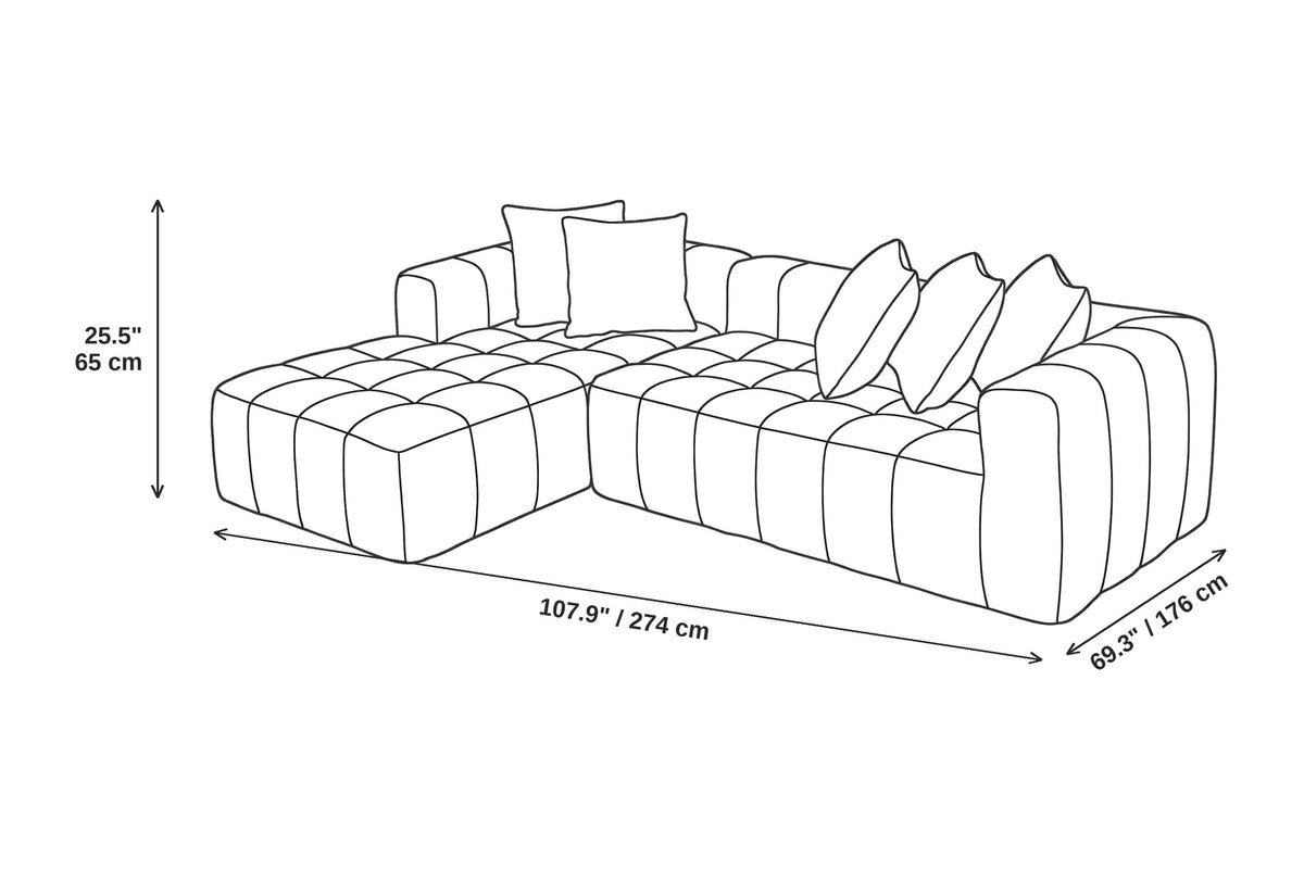 Batignolles 107.9" Bouclé Sectional – White, Left-Facing Chaise, No Assembly
