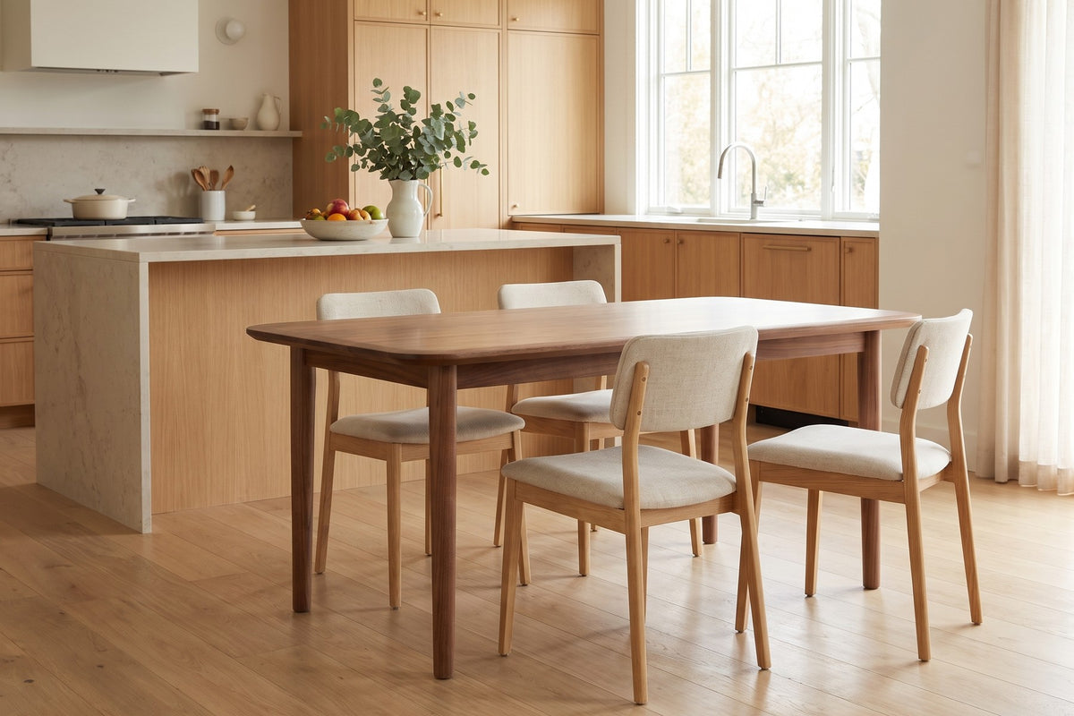 Beaune 60" Dining Table – Solid Walnut or Oak, Rounded Corners, Seats 4