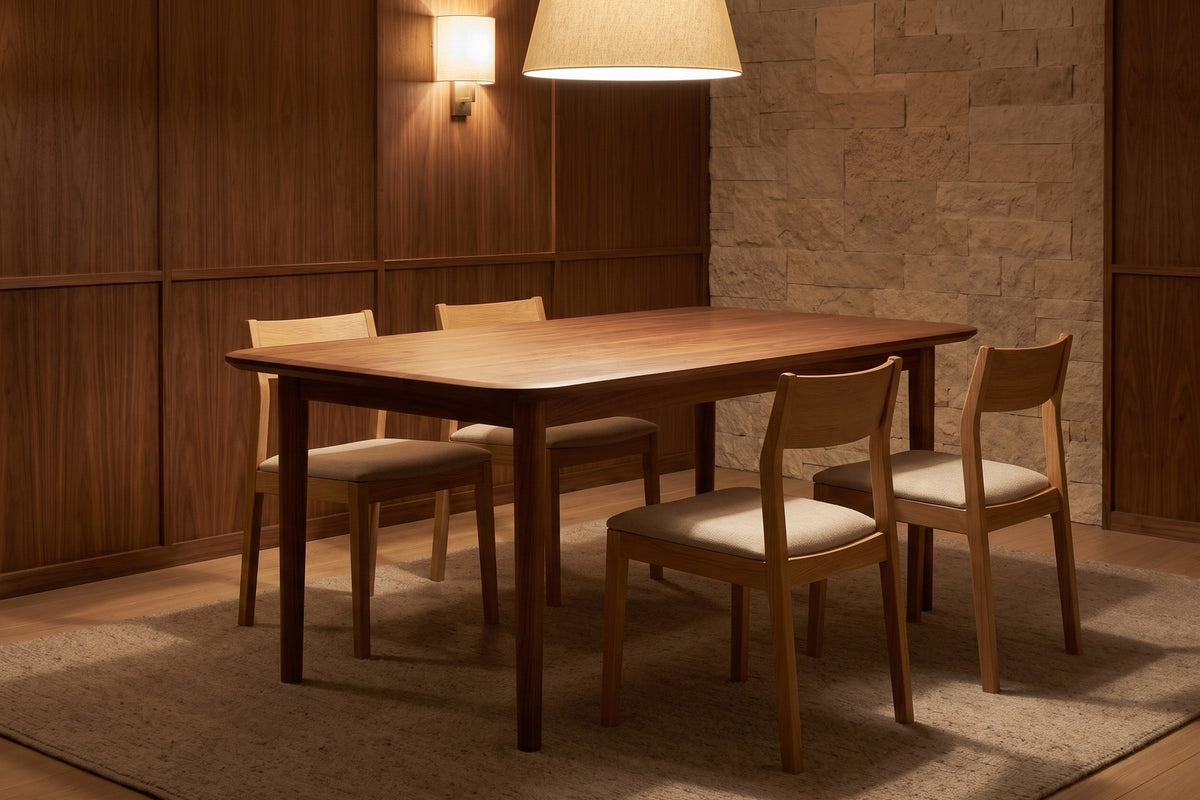 Beaune Walnut Dining Table in a room setting
