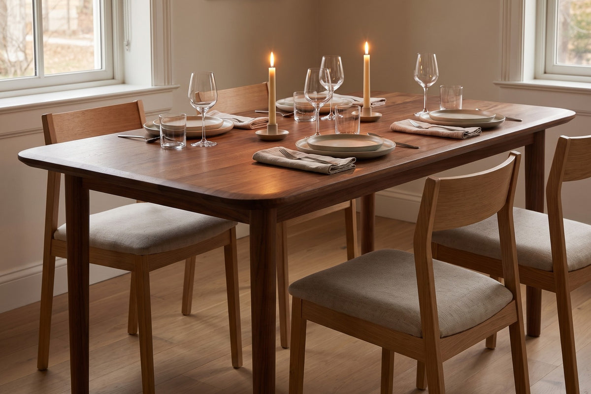 Beaune 60" Dining Table – Solid Walnut or Oak, Rounded Corners, Seats 4