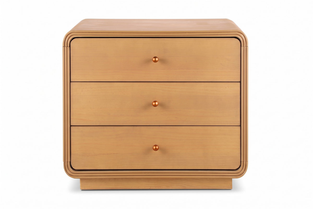 Belleville Curved 3-Drawer Nightstand – Natural Finish, Plinth Base