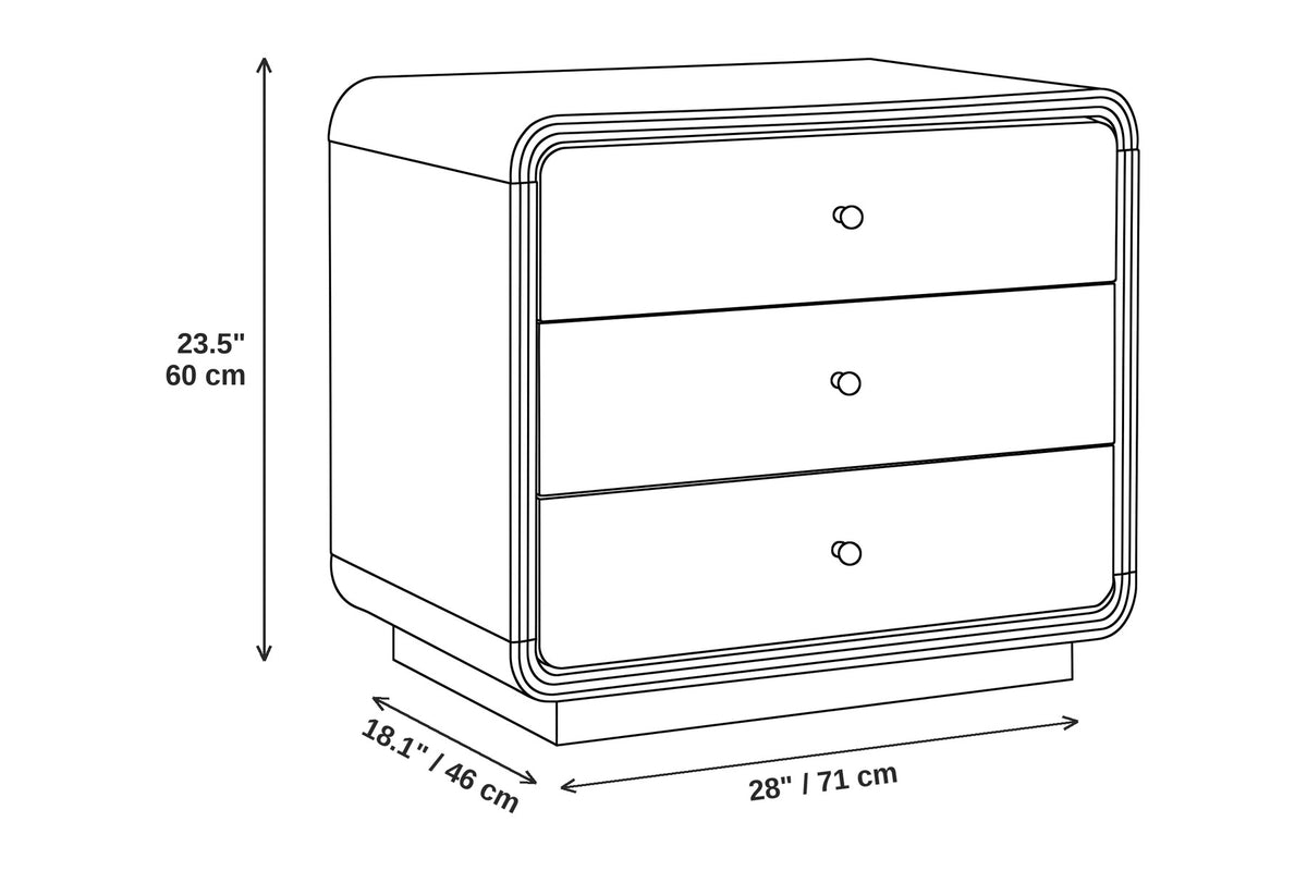 Belleville Curved 3-Drawer Nightstand – Natural Finish, Plinth Base