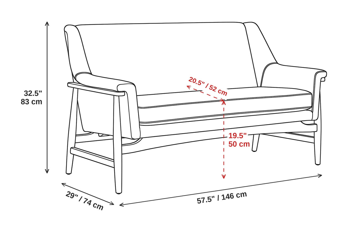 Bercy Bouclé Loveseat – Flared Arms, Walnut-Finish Elm Frame