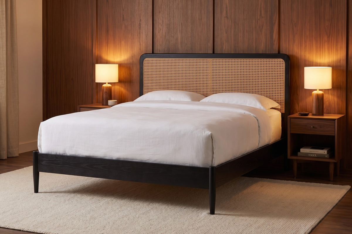 Bergerac Cane Bed in Black Oak, in a room setting