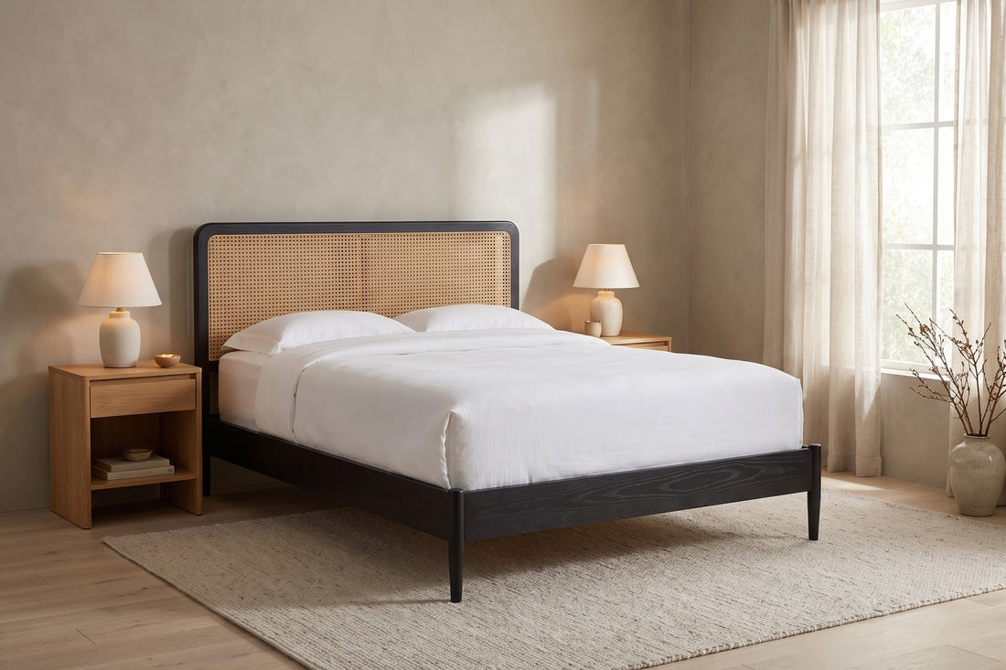 Bergerac Cane Bed in Black Oak, in a living space