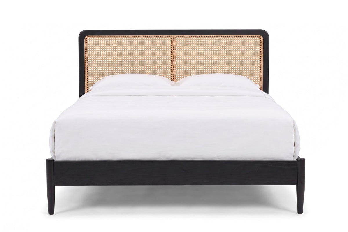 Bergerac Cane Bed in Black Oak, front view on white
