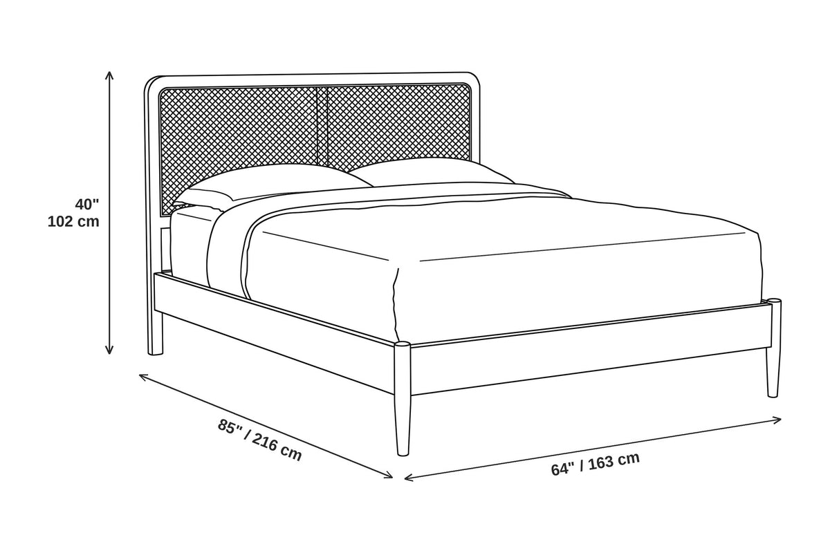 Bergerac Walnut and Cane Bed dimensions