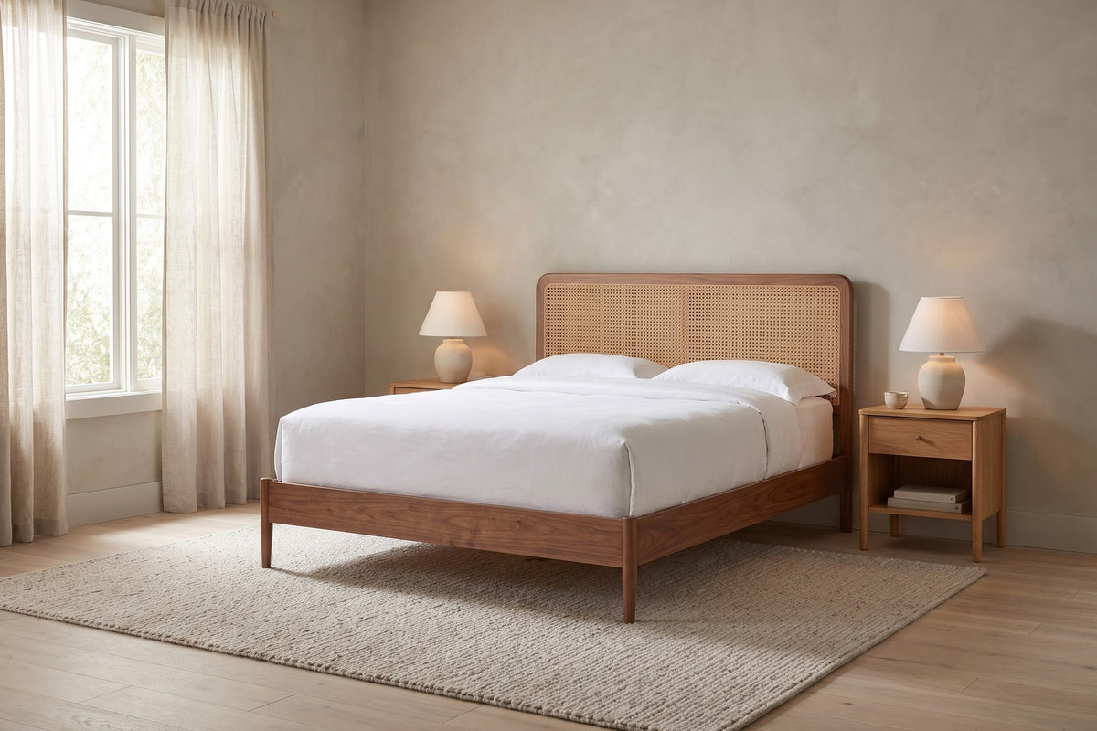 Bergerac Walnut and Cane Bed in a home