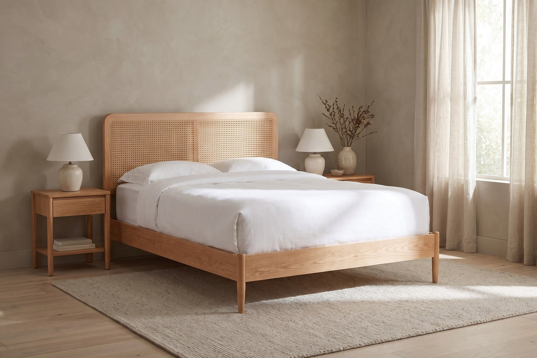 Bergerac Cane Bed in Natural Oak, in a living space