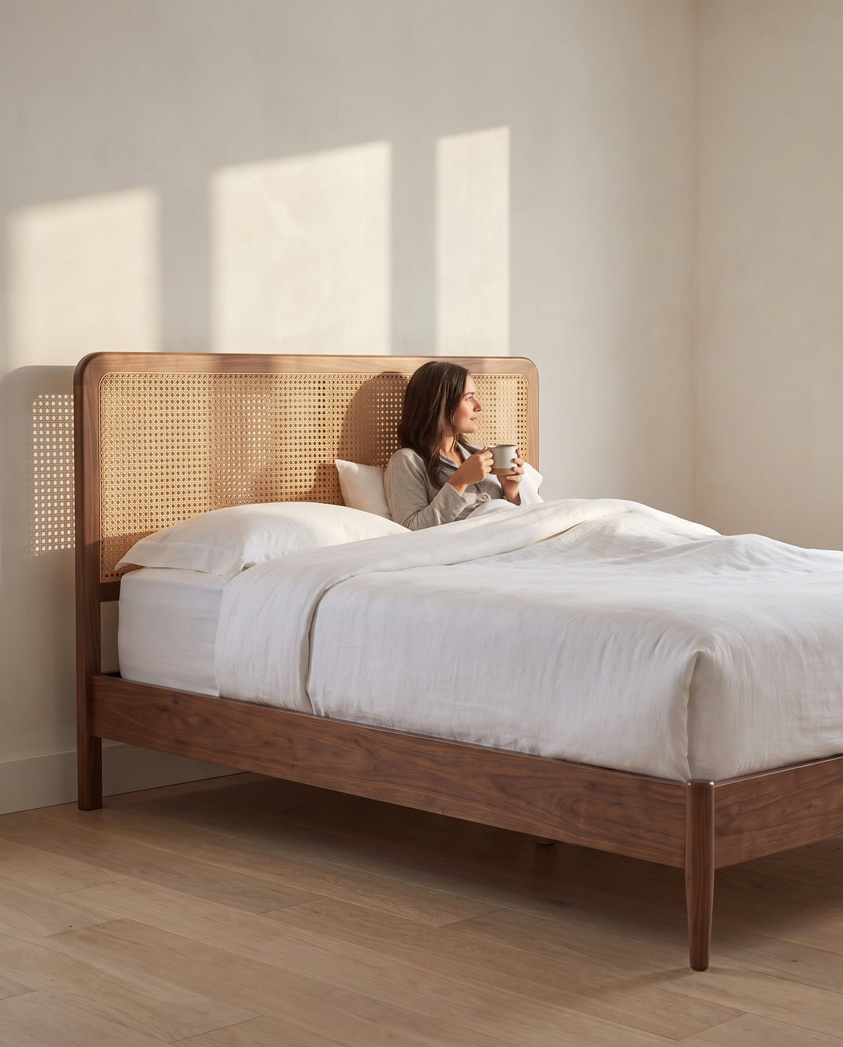 Bergerac Walnut and Cane Bed in everyday use at home