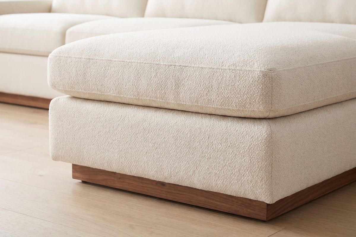 Biarritz 126" Low Chaise Sectional with Built-In Walnut Side Table – Right or Left Chaise