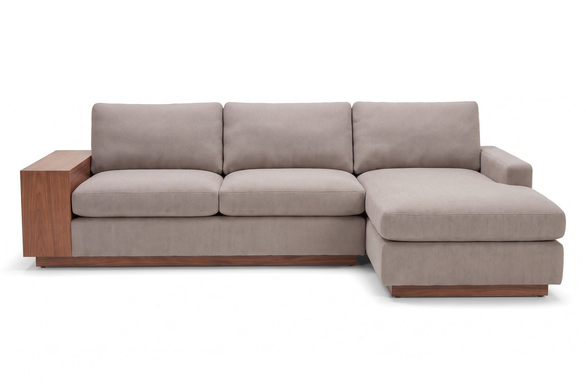 Biarritz 126" Low Chaise Sectional with Built-In Walnut Side Table – Right or Left Chaise