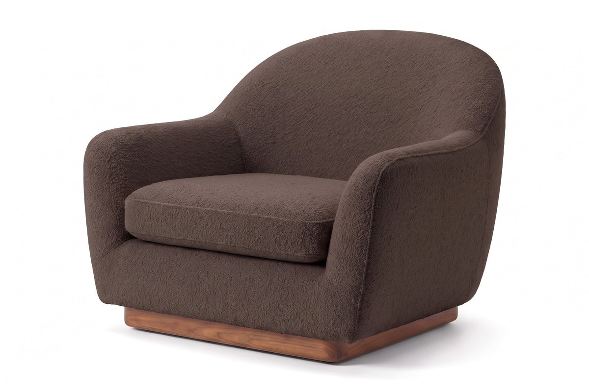 Biot Bouclé Lounge Chair in Espresso, three-quarter view on white