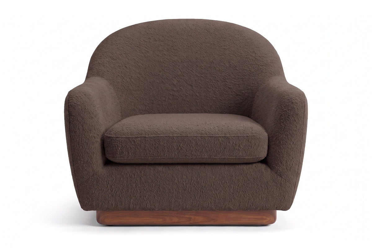 Biot Bouclé Lounge Chair in Espresso, front view on white